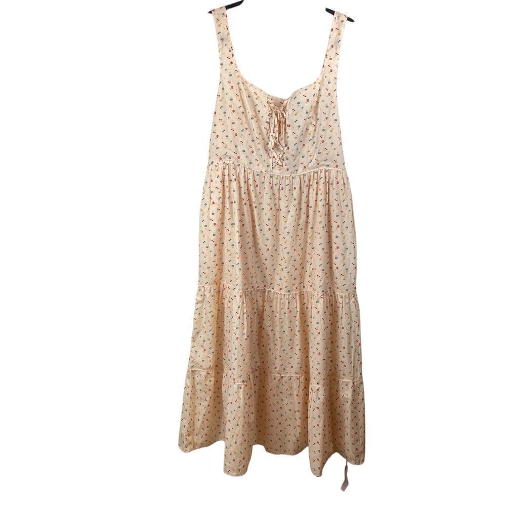 Christy Dawn The Adele Floral Lace Up Dress Carnelian Aster Garden Peach Size L - Picture 3 of 9